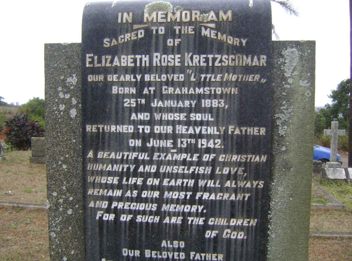 KRETZSCHMER Archibald Edward David -1958 &amp; Elizabeth Rose 1883-1942