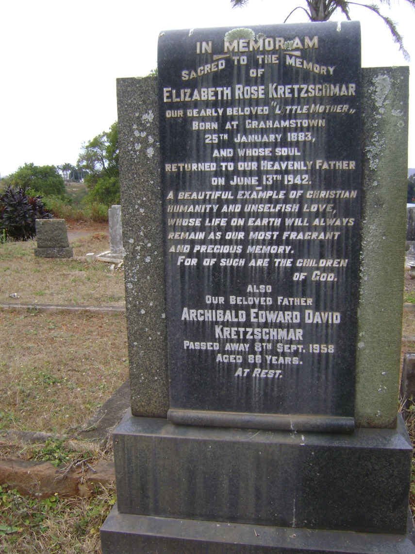 KRETZSCHMER Archibald Edward David -1958 &amp; Elizabeth Rose 1883-1942