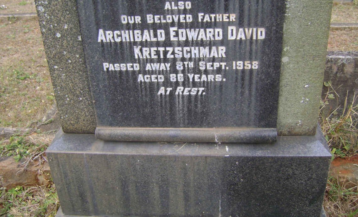 KRETZSCHMER Archibald Edward David -1958 &amp; Elizabeth Rose 1883-1942