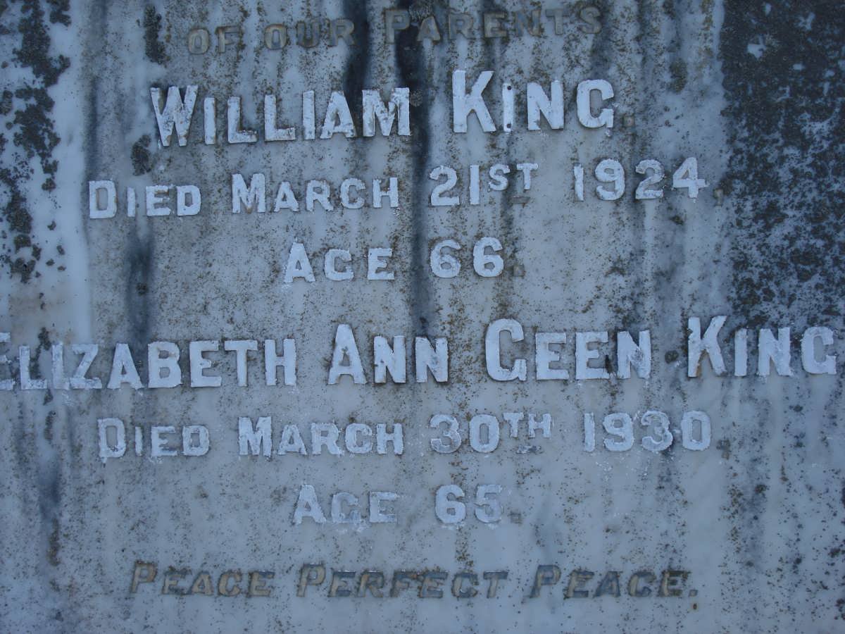 KING William -1924 &amp; Elizabeth Ann Geen -1930