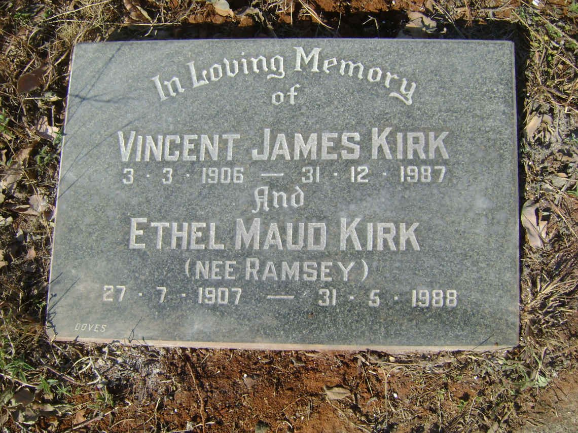 KIRK Vincent James 1906-1987 &amp; Ethel Maud RAMSEY 1907-1988