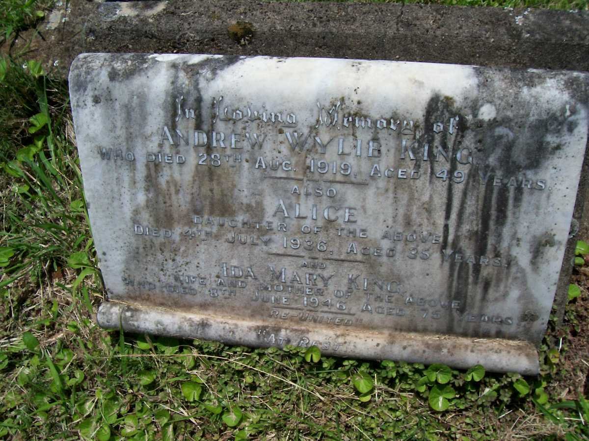 KING Andrew Wylie -1919 &amp; Ida Mary -1946 &amp; KING Alice -1936