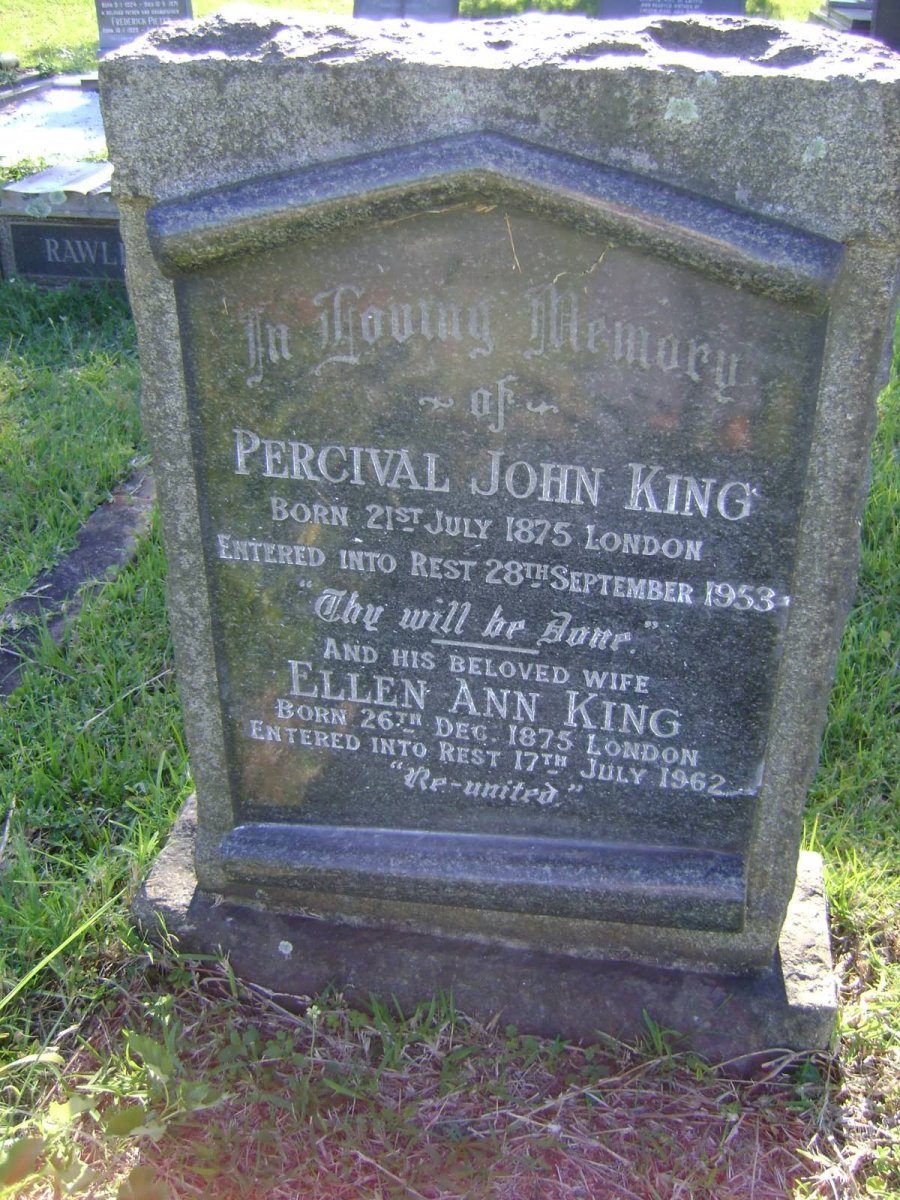 KING Percival John 1875-1953 &amp; Ellen Ann 1975-1962