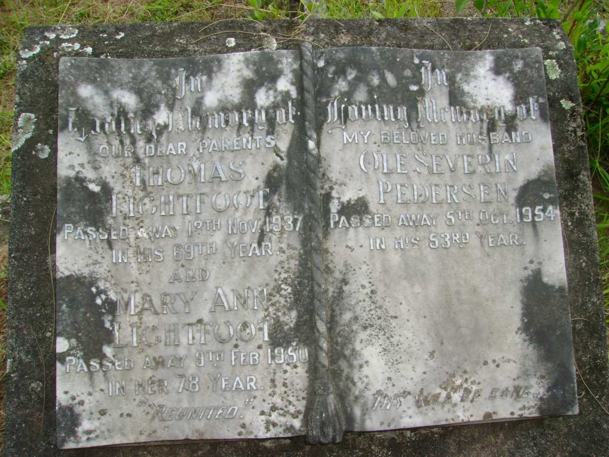 LIGHTFOOT Thomas -1937 &amp; Mary Ann -1950 :: PEDERSEN Ole Severin -1954