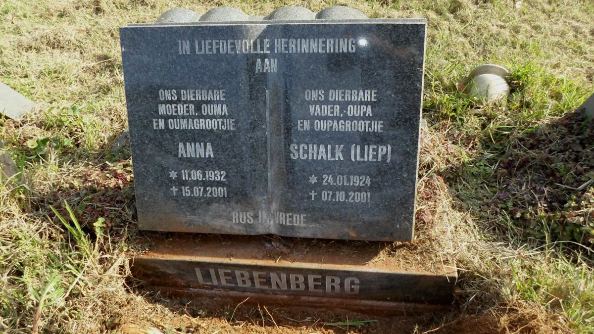 LIEBENBERG Schalk 1924-2011 &amp; Anna 1932-2001