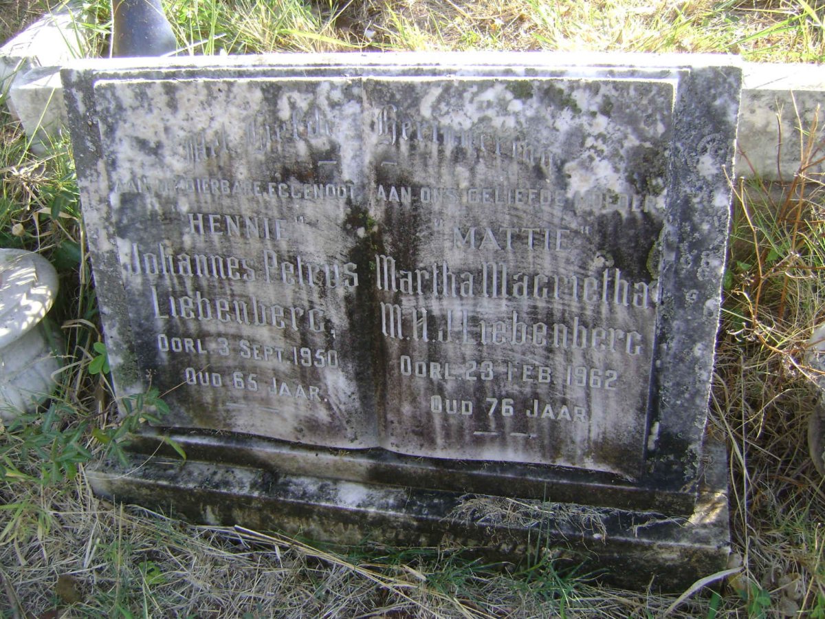 LIEBENBERG Johannes Petrus -1950 &amp; Martha Magrietha M.H.J. -1962
