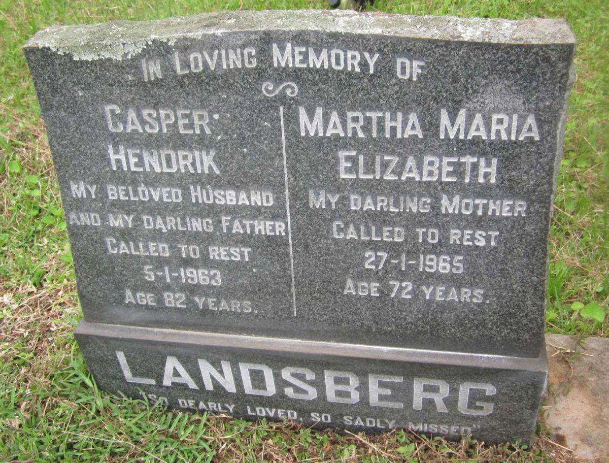 LANDSBERG Casper Hendrik -1963 &amp; Martha Maria Elizabeth -1965