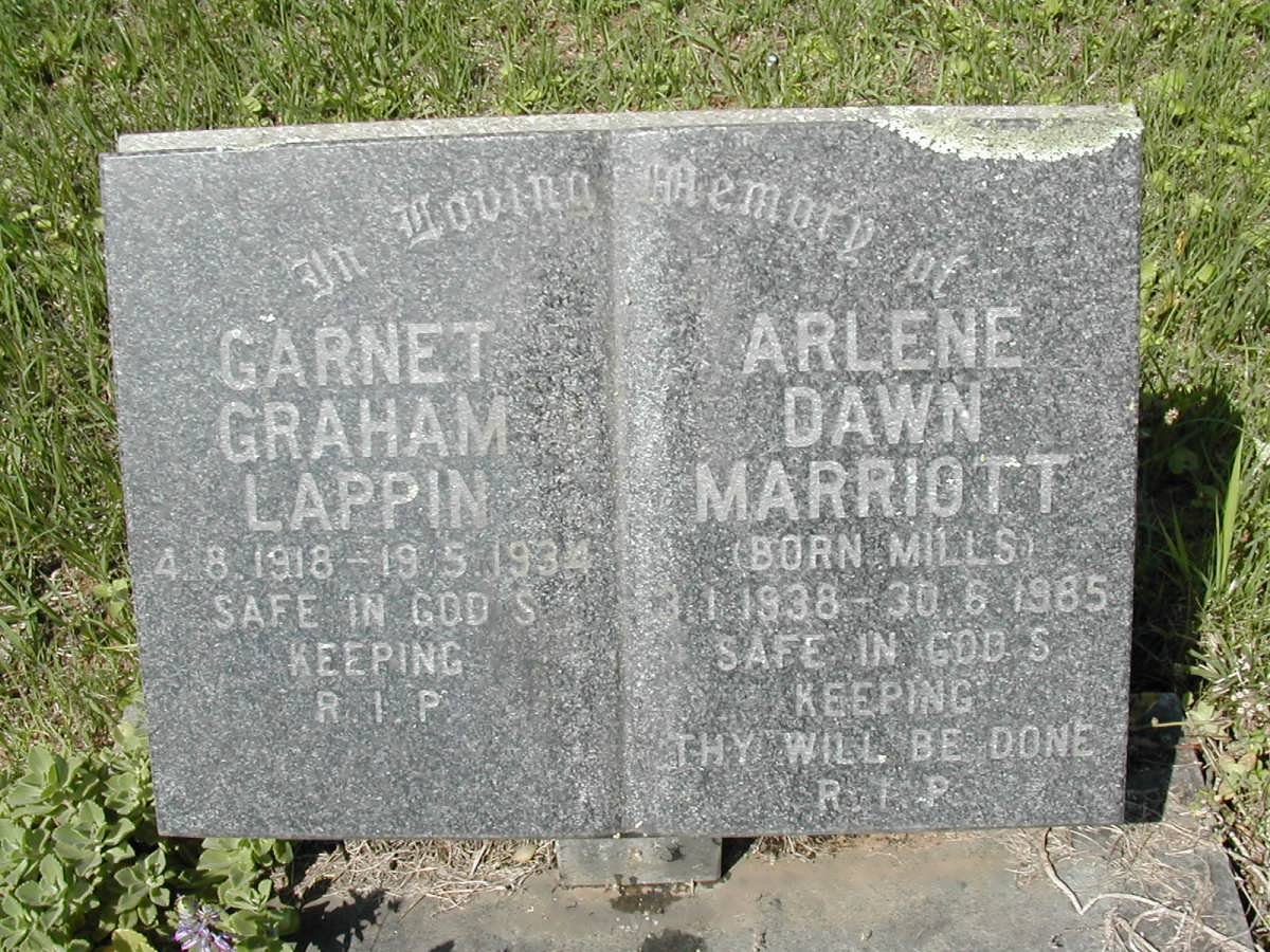 LAPPIN Garnet Graham 1918-1934 :: MARRIOTT Arlene Dawn nee MILLS 1938-1985