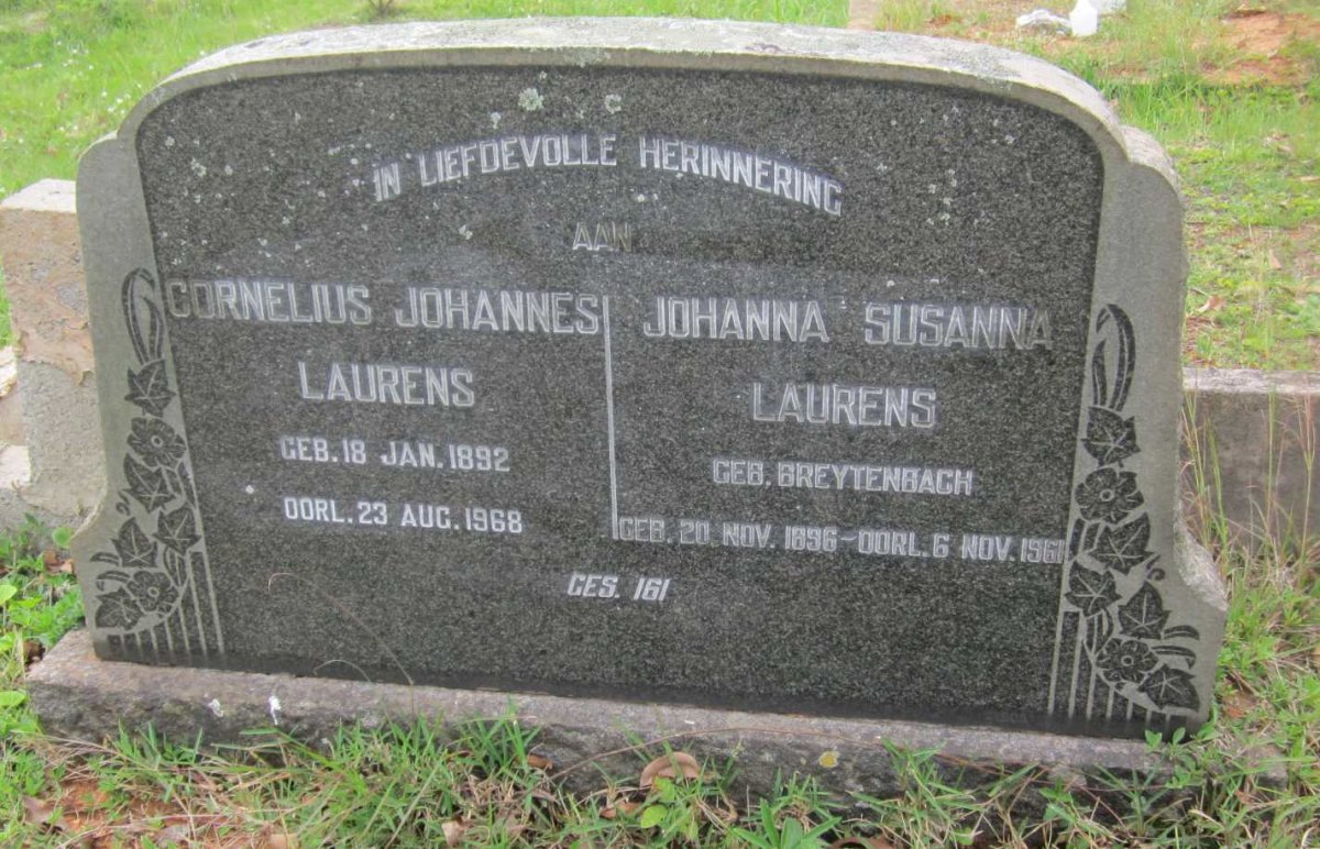 LAURENS Cornelius Johannes 1892-1968 &amp; Johanna Susanna BREYTENBACH 1896-1961