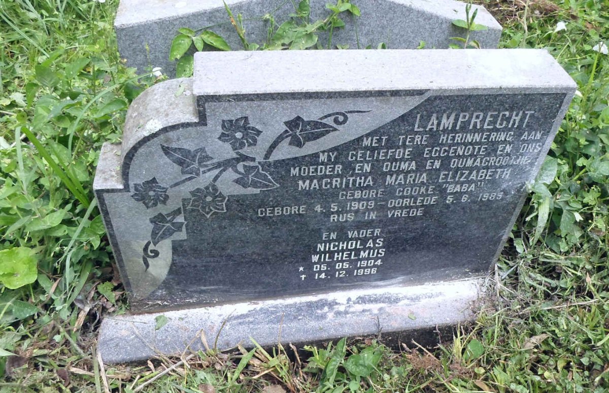 LAMPRECHT Nicholas Wilhelmus 1904-1996 &amp; Magritha Maria Elizabeth COOKE 1909-1985