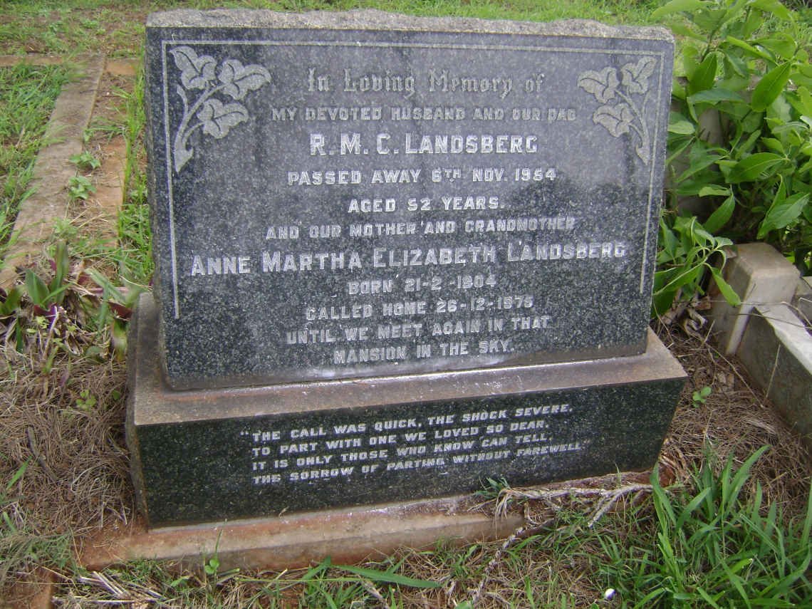 LANDSBERG Rhynard Martinus C. -1954 &amp; Anne Martha Elizabeth 1904-1975