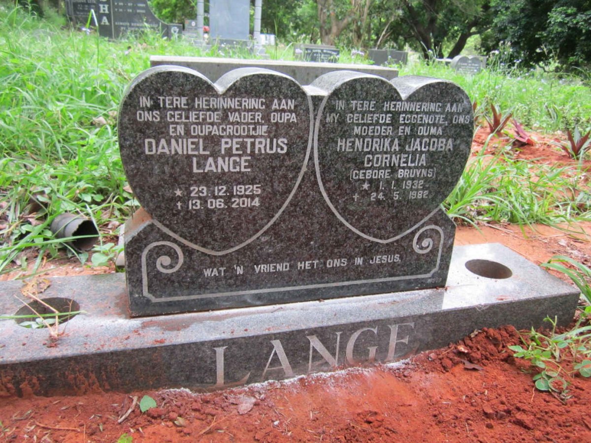 LANGE Daniel Petrus 1925-2014 &amp; Hendika Jacoba Cornelia 1932-1992
