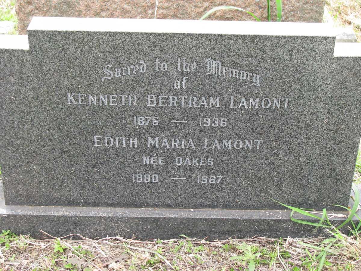 LAMONT Kenneth Bertram 1876-1936 &amp; Edith Maria OAKES 1880-1967