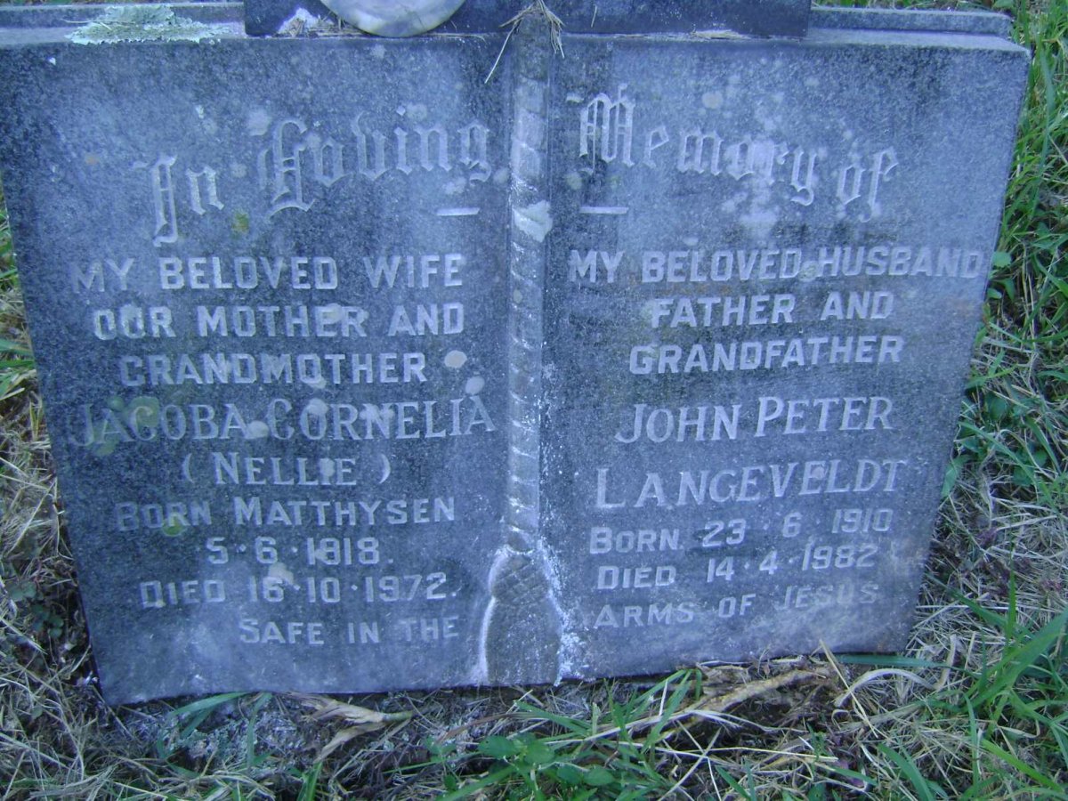 LANGEVELDT John Peter 1910-1982 &amp; Jacoba Cornelia MATTHYSEN 1918-1972