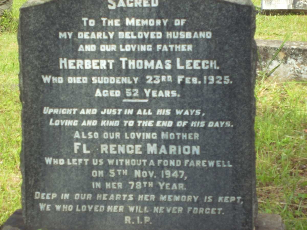 LEECH Herbert Thomas -1925 &amp; Florence Marion -1947