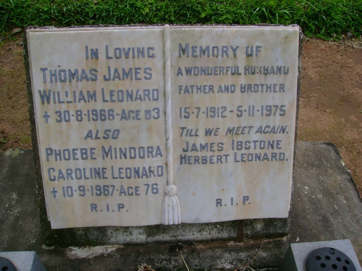 LEONARD Thomas James William -1966 &amp; Phoebe Mindora Caroline -1967 
