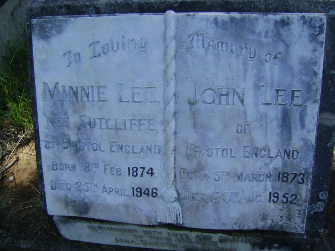 LEE John 1873-1952 &amp; Minnie SUTCLIFFE 1874-1946