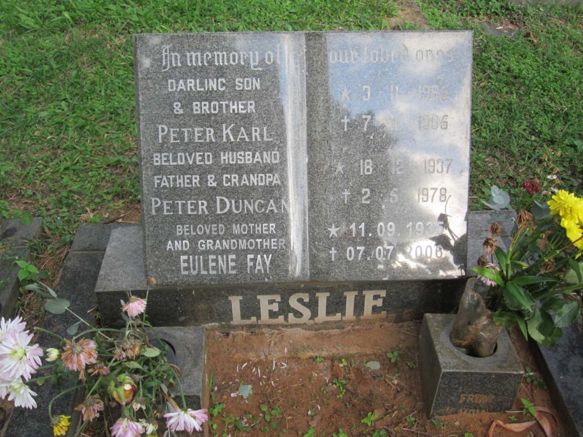 LESLIE Peter Duncan 1937-1978 &amp; Eulene Fay 1935-2006 :: LESLIE Peter Karl 1965-1965