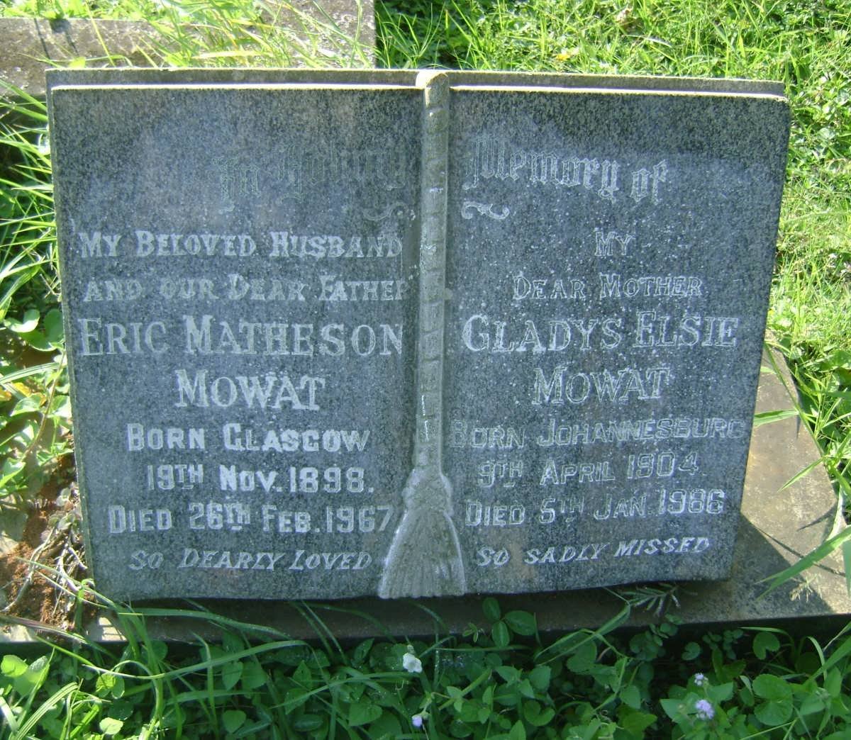 MOWAT Eric Matheson 1898-1967 &amp; Gladys Elsie 1904-1986
