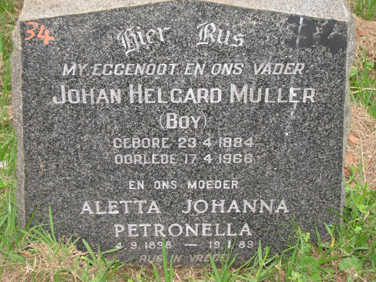 MULLER Johan Helgard 1884-1966 &amp; Aletta Johanna Petronella 1898-1989