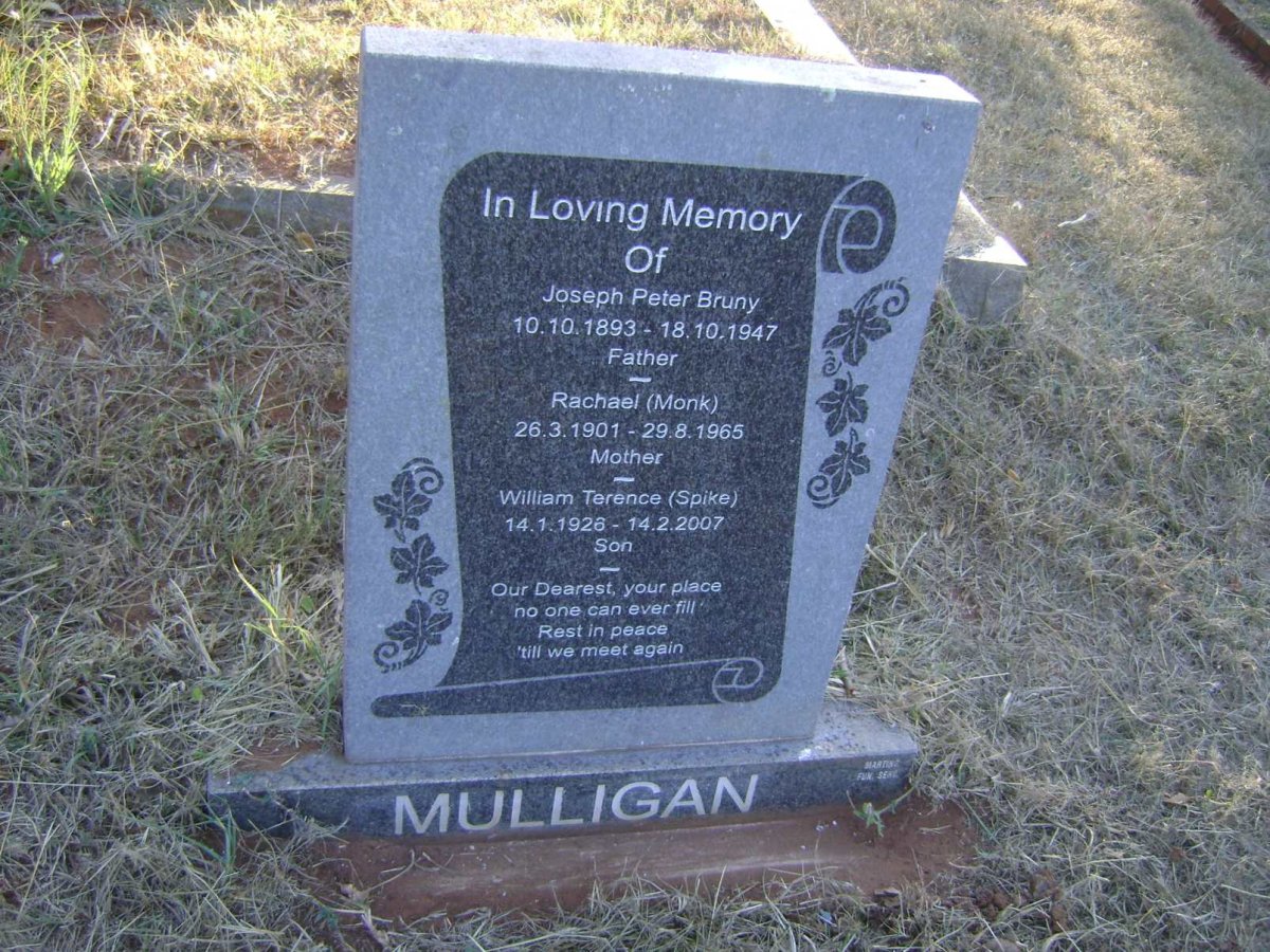 MULLIGAN Joseph Peter Bruny 1893-1947 &amp; Rachael MONK 1901-1965 :: MULLIGAN William Terence 1926-2007