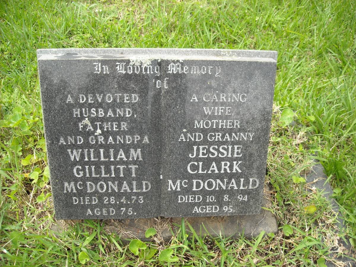 McDONALD William Gillitt -1973 &amp; Jessie Clark -1994