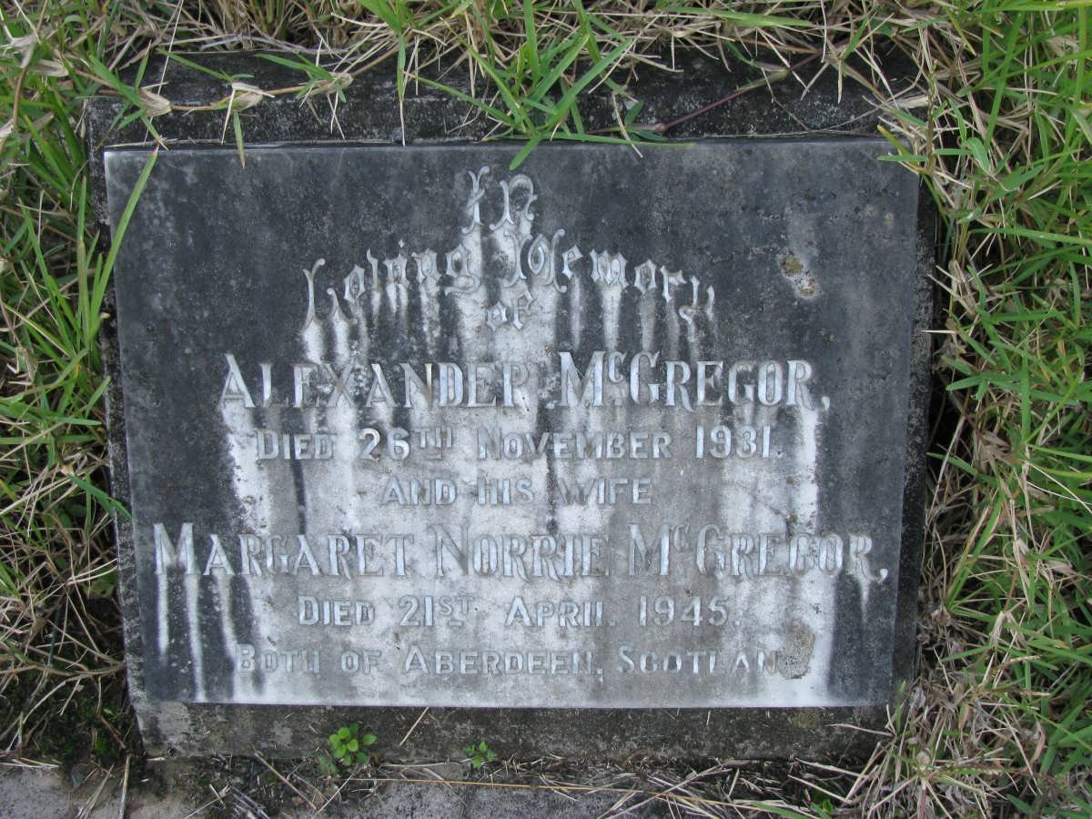 McGREGOR Alexander -1931 &amp; Margaret Norrie -1945