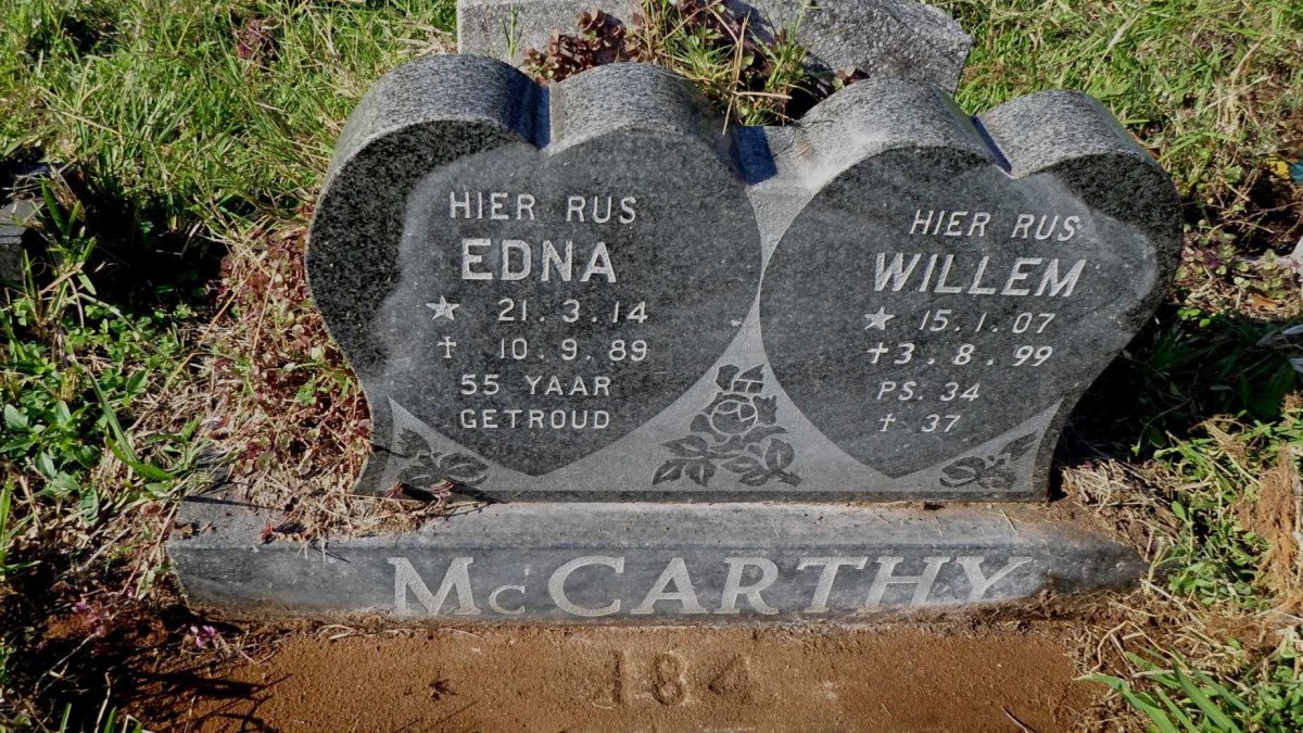 McCARTHY Willem 1907-1999 &amp; Edna 1914-1989