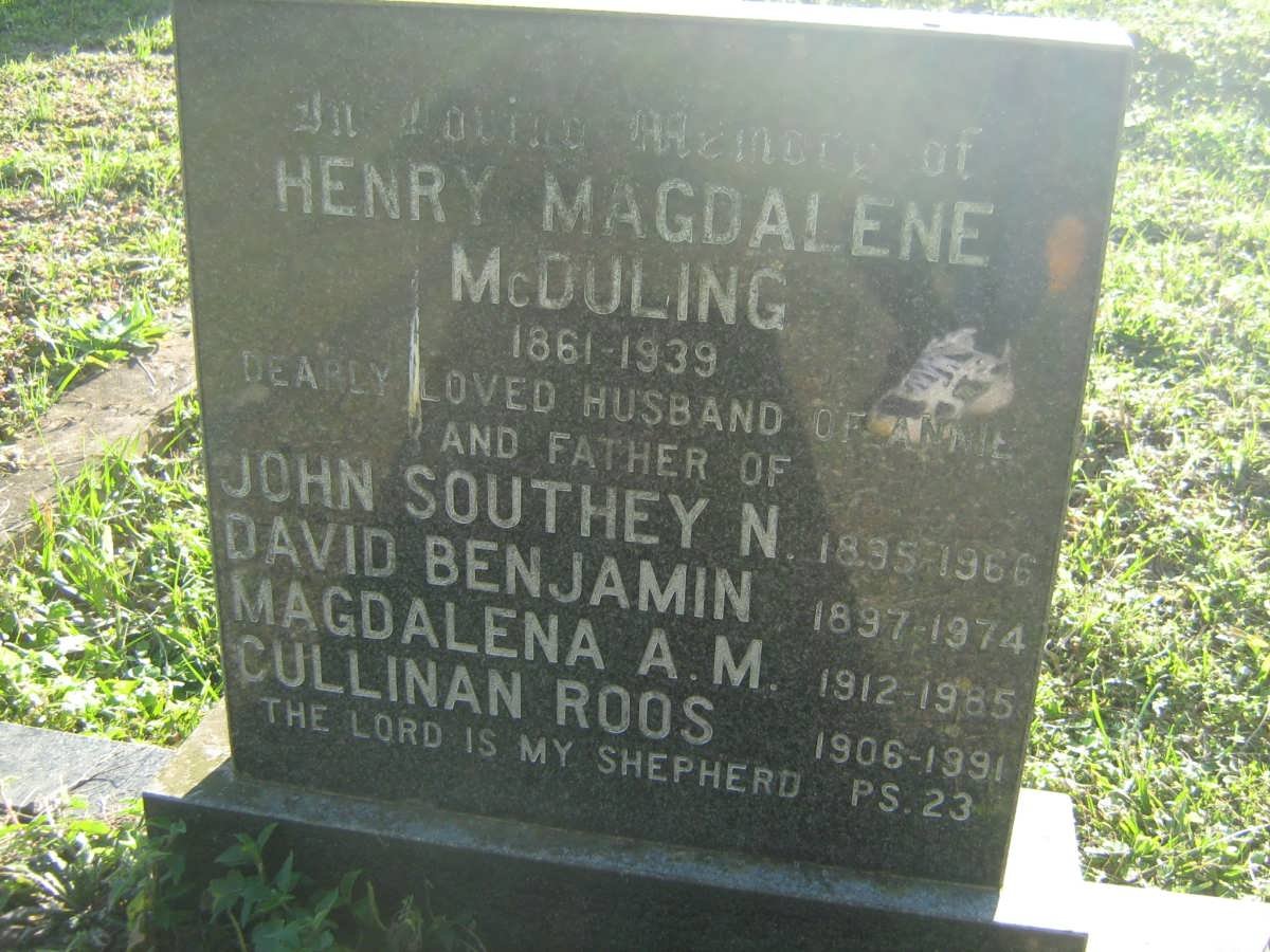 McDULING Henry Magdalene 1861-1939 :: McDULIING John Southey 1895-1966 :: McDULING David Benjamin 1897-1974