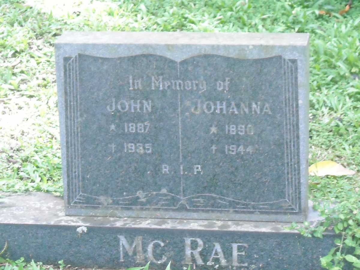 McRAE John 1887-1935 &amp; Johanna 1890-1944