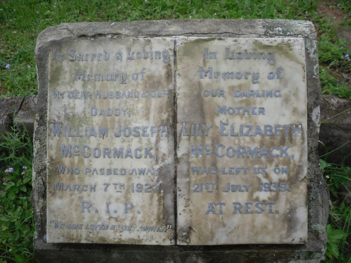 McCORMACK William Joseph -1927 &amp; Lily Elizabeth -1939