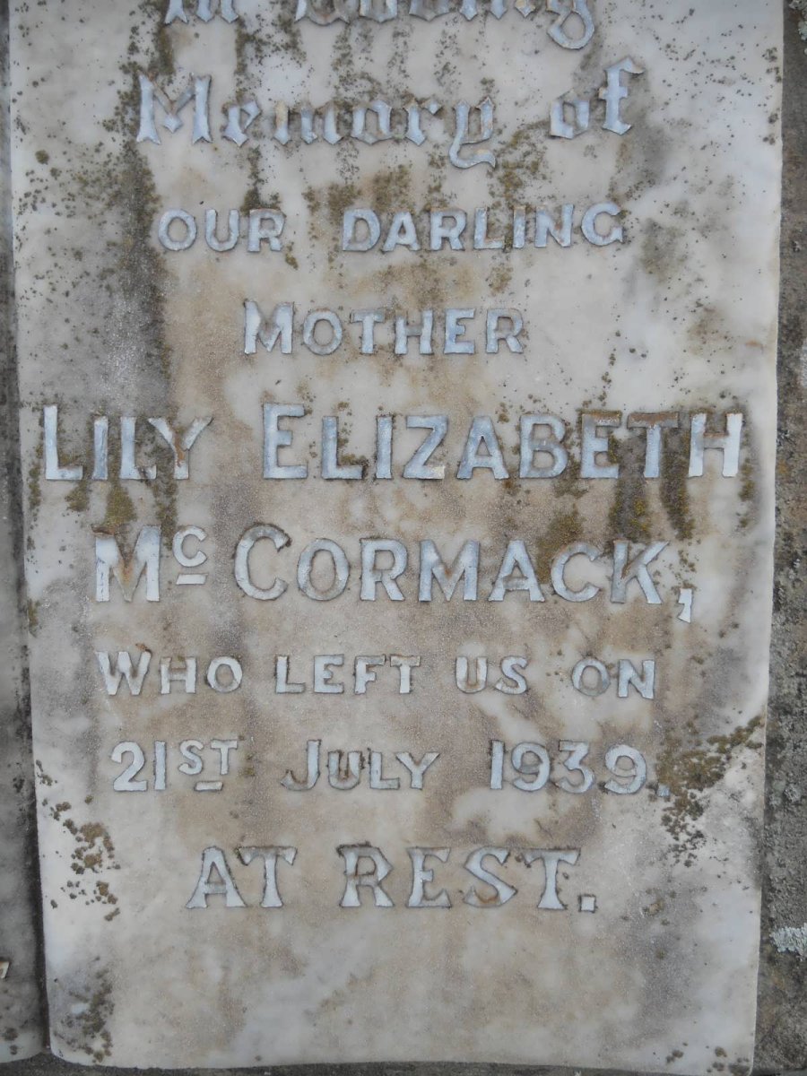 Mc CORMACK William Joseph -1927 &amp; Lily Elizabeth -1939