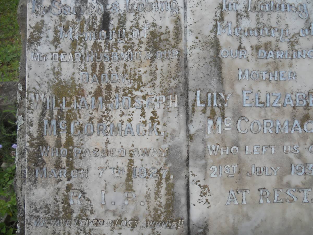 Mc CORMACK William Joseph -1927 &amp; Lily Elizabeth -1939