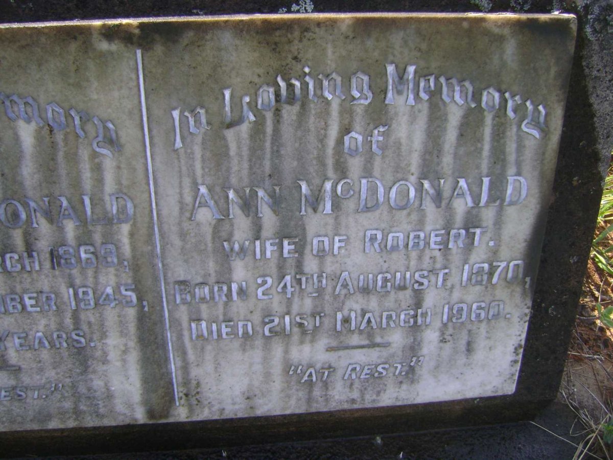 McDONALD Ann 1870-1960