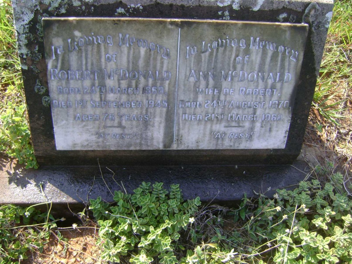 McDONALD Robert 1869-1945 &amp; Ann 1870-1960