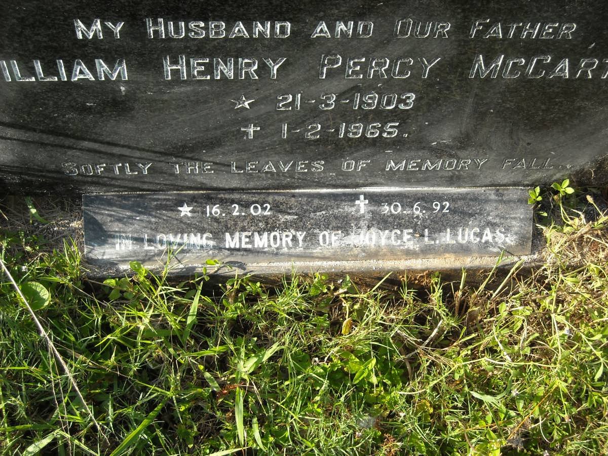 McCARTHY William Henry Percy 1903-1965 :: LUCAS Joyce L. 1902-1992