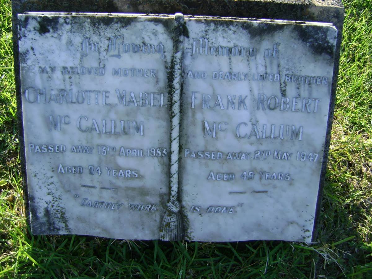 McCALLUM Frank Robert -1947 &amp; Charlotte Mabel -1953