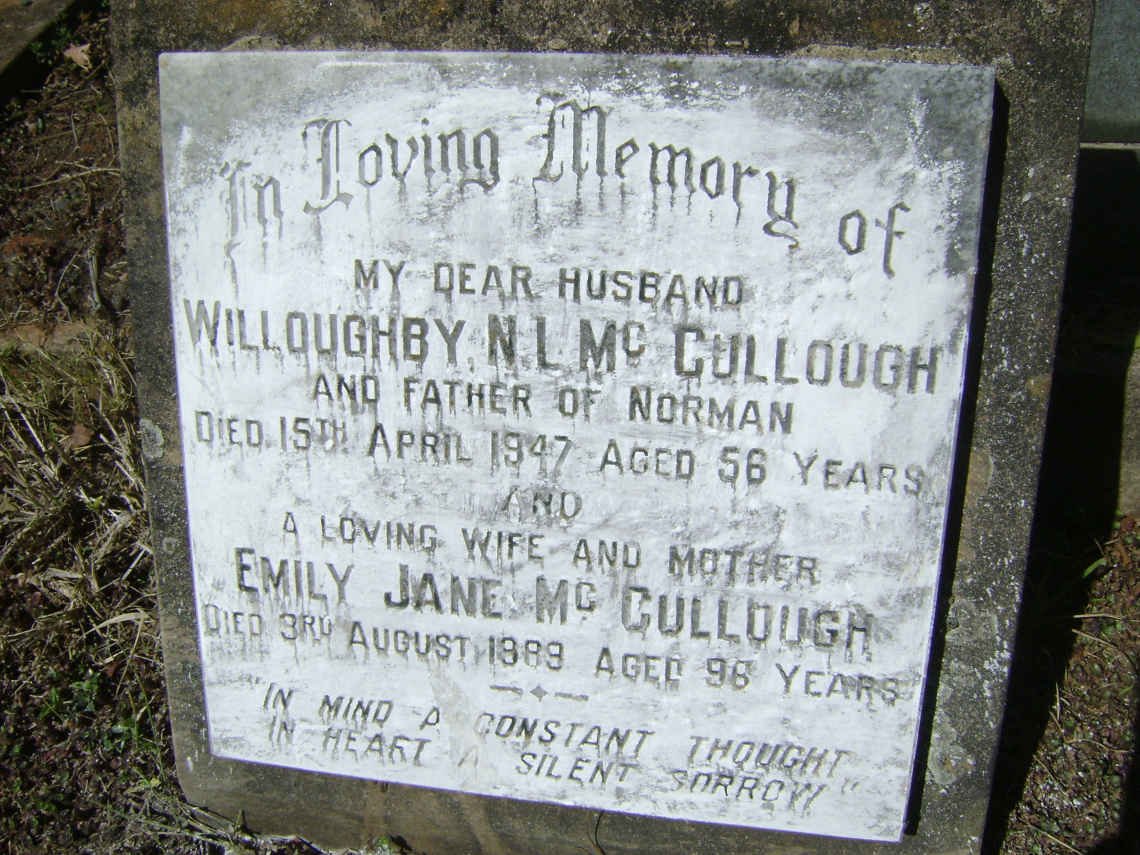 McCULLOUGH Willoughby N.L. -1947 &amp; Emily Jane -1983