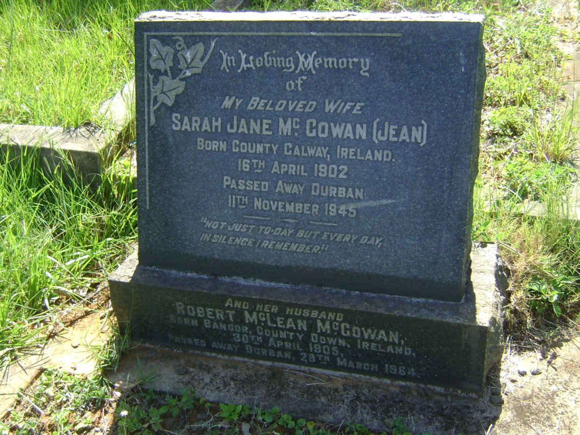 McGOWAN Robert McLean 1905-1964 &amp; Sarah Jane 1902-1945
