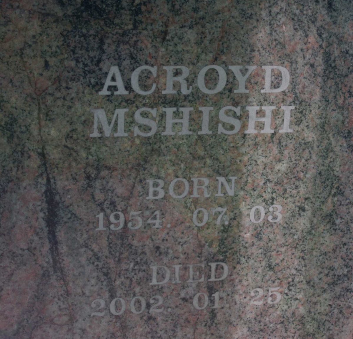 MZIMELA Acroyd Mshishi 1954-2002