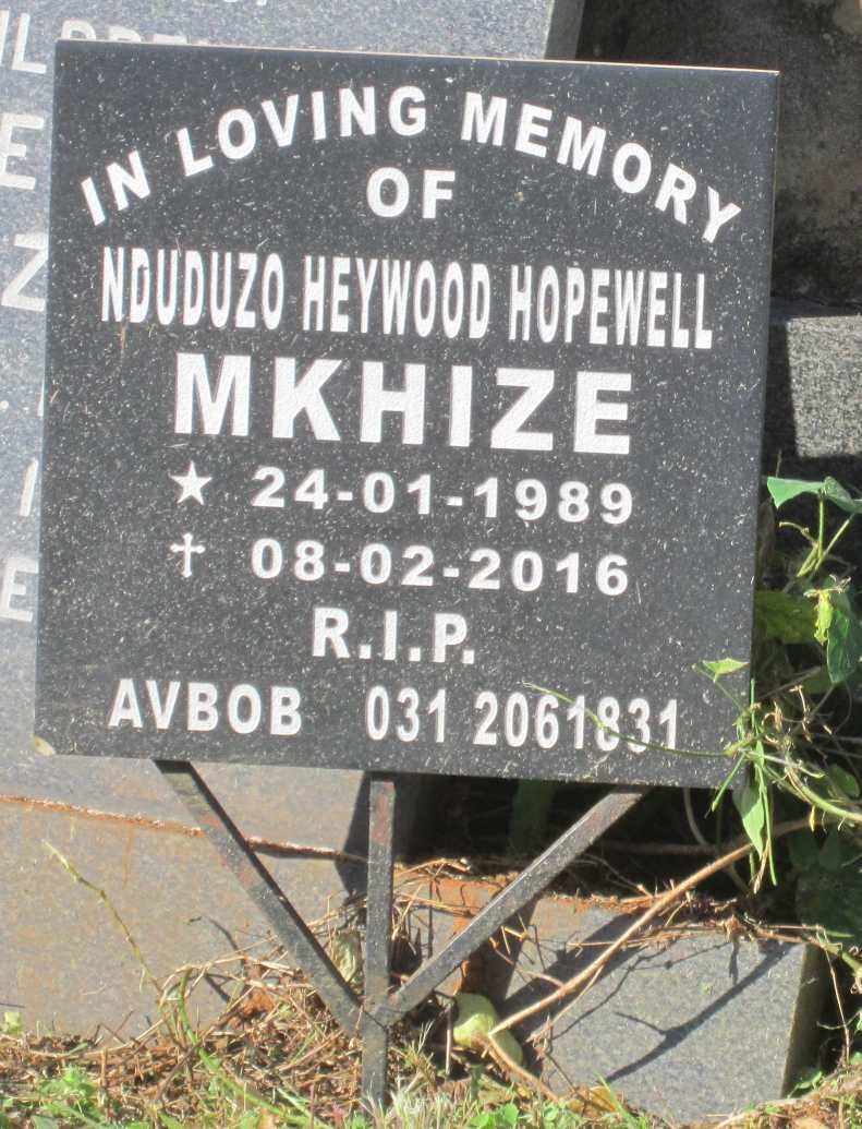 MKHIZE Nduduzo Heywood Hopewell 1989-2016