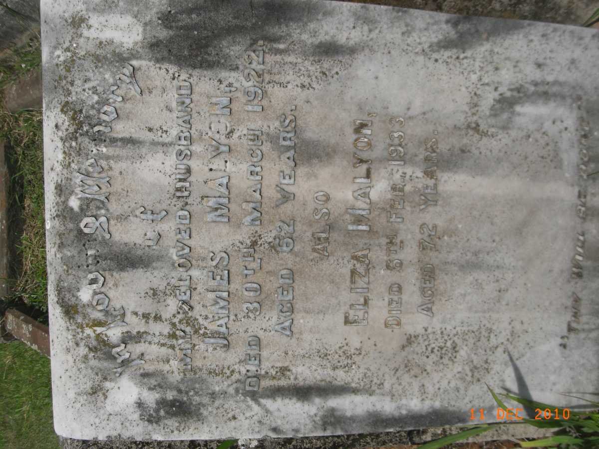 MALYON James -1922 &amp; Eliza -1933