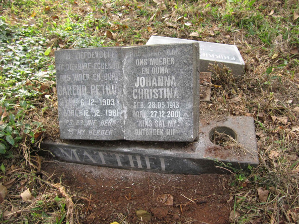 MATHEE Barend Petrus 1903-1981 &amp; Johanna Christina 1913-2001