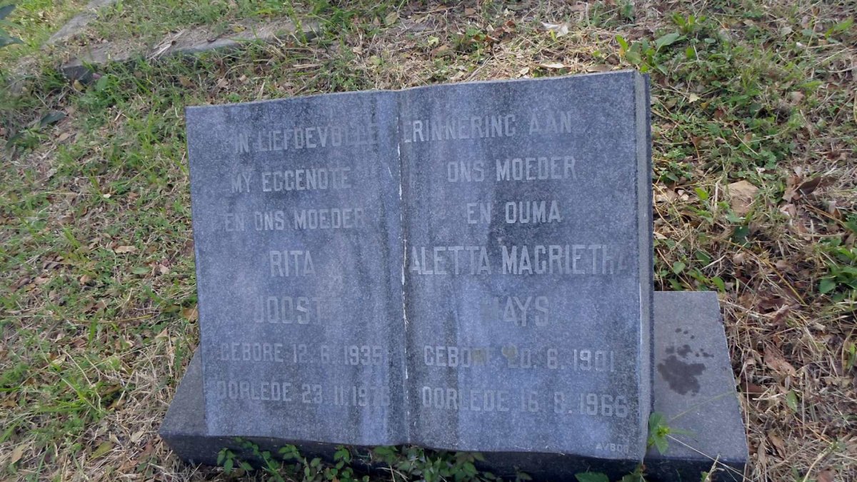 MAYS Aletta Magrietha 1901-1966 :: JOOSTE Rita 1935-1976