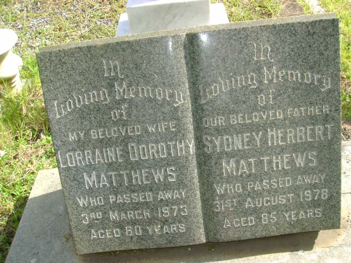 MATTHEWS Sydney Herbert -1978 &amp; Lorraine Dorothy -1973