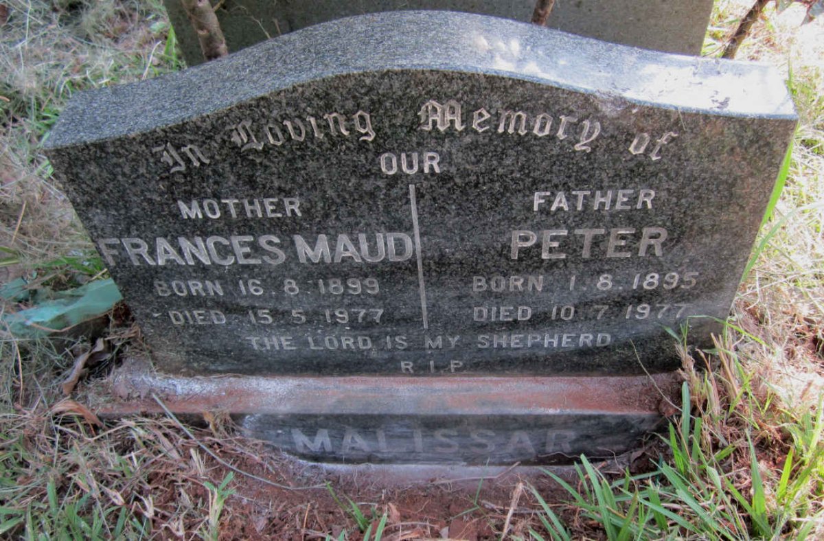 MALISSAR Peter 1895-1977 &amp; Frances Maud 1899-1977