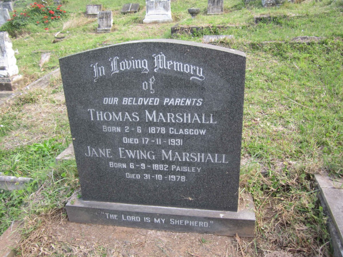 MARSHALL Thomas 1878-1931 &amp; Jane Ewing 1882-1978