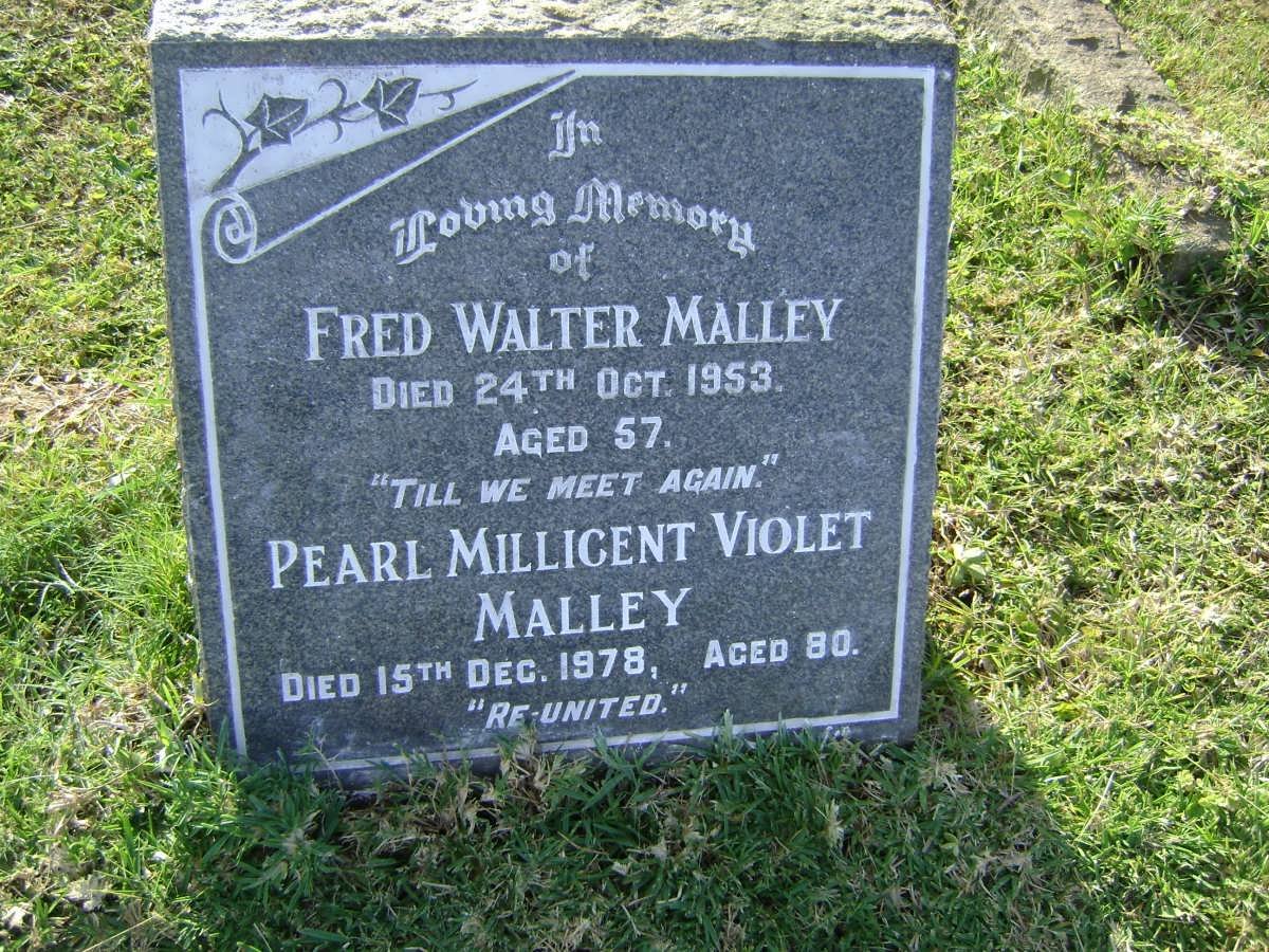 MALLEY Fred Walter -1953 &amp; Pearl Millicent Violet -1978