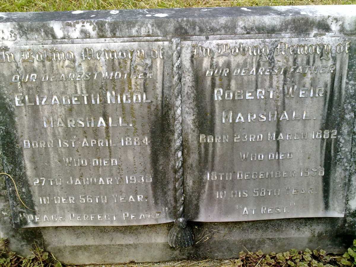 MARSHALL Robert Weir 1882-1938 &amp; Elizabeth Nicol 1864-1939