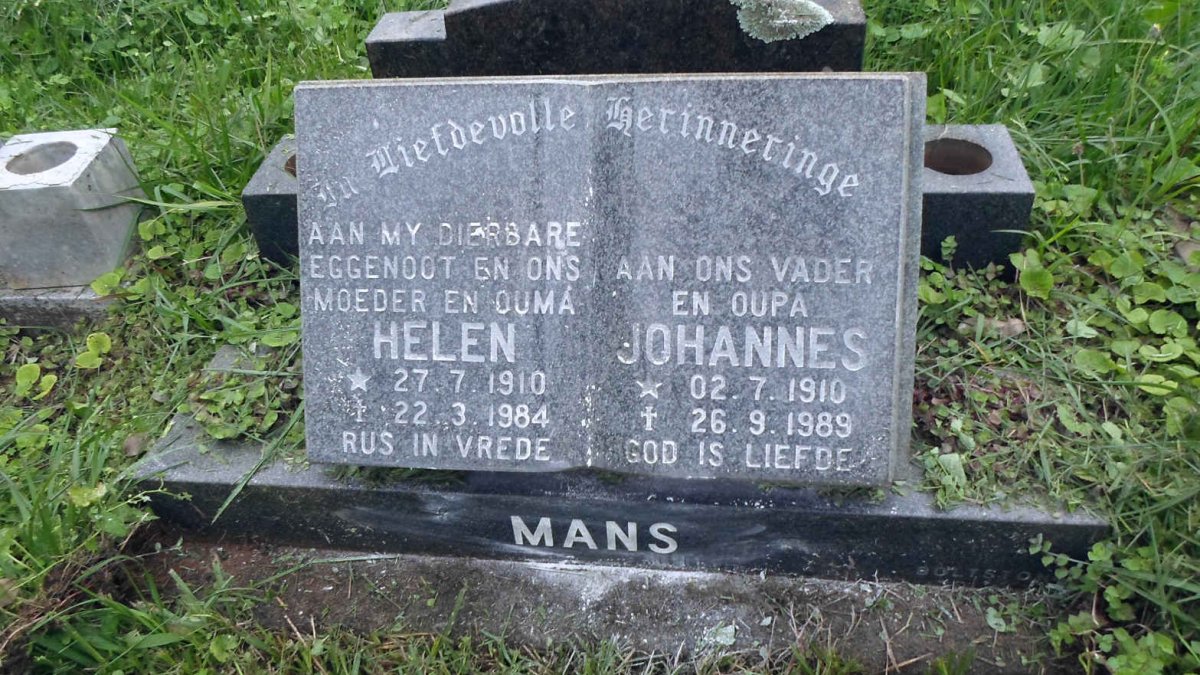 MANS Johannes 1910-1989 &amp; Helen 1910-1984